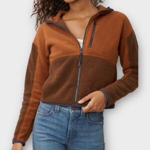 NEW UpWest Cropped Hoodie Jacket Womens Small Brown Sweater Sherpa Earthy Rustic